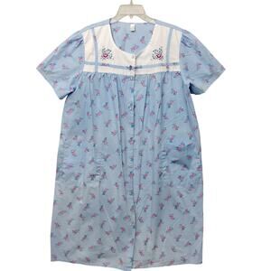 Vintage Retro Kmart Pink Robe Blue with Pink Floral Print Size XL Grannycore